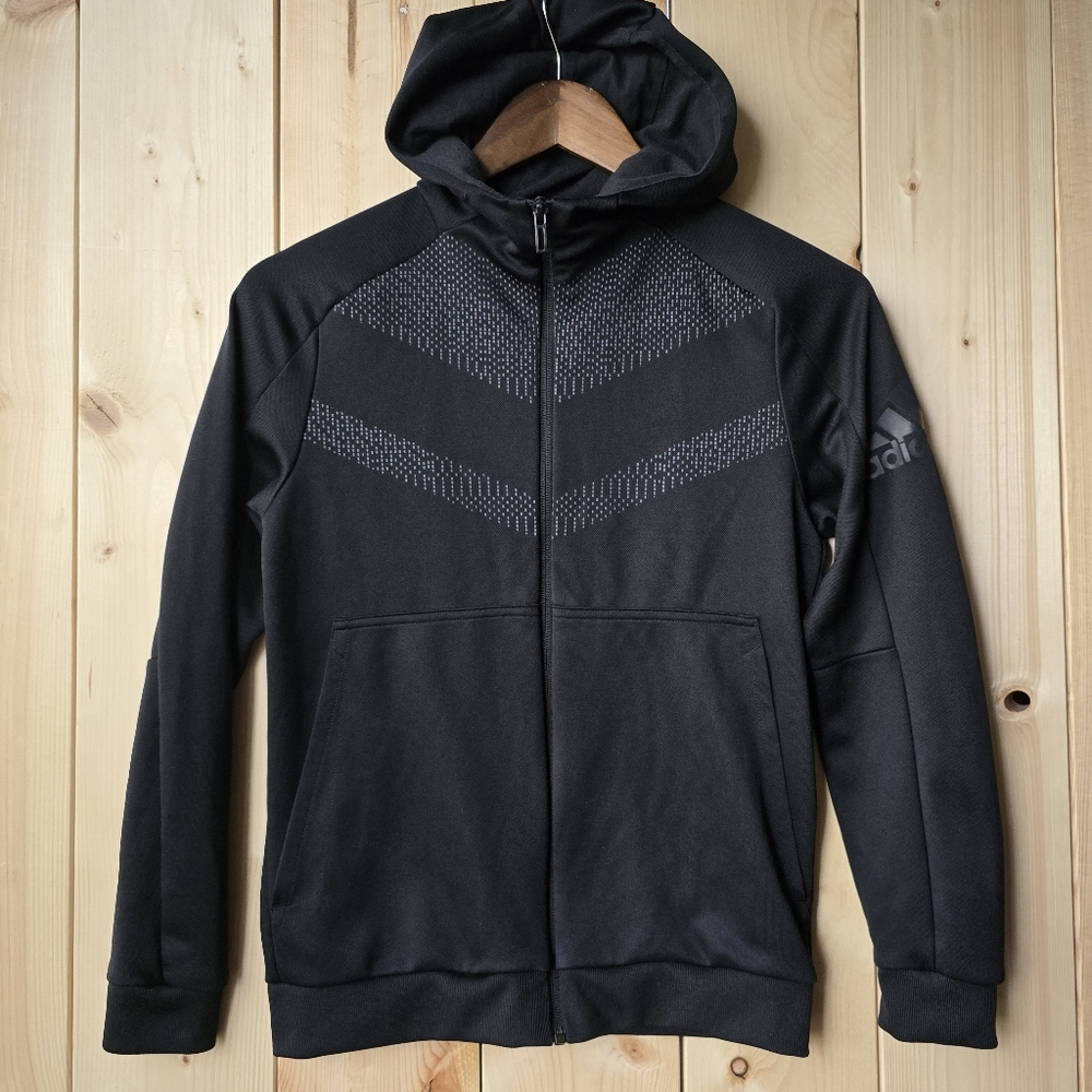 Adidas Zip Up Hooded Jacket Sweater Black Womens Small